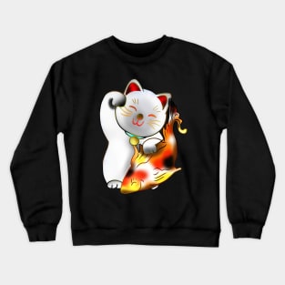 Right paw white maneki neko lucky cat with fish Crewneck Sweatshirt